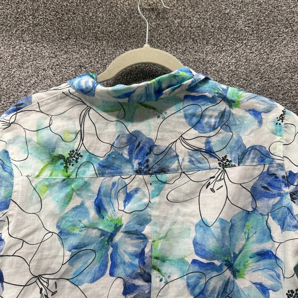 Haris‎ Cotton Button Up Jacket Women Small 100% Linen Blue Floral Watercolors - Picture 9 of 11
